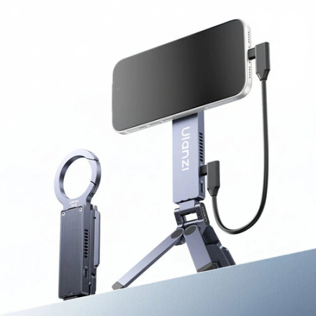 Ulanzi MA58 - magnetyczny mini statyw / uchwyt do smartfona z obudową na dysk SSD N.2 NVMe - przykład użycia